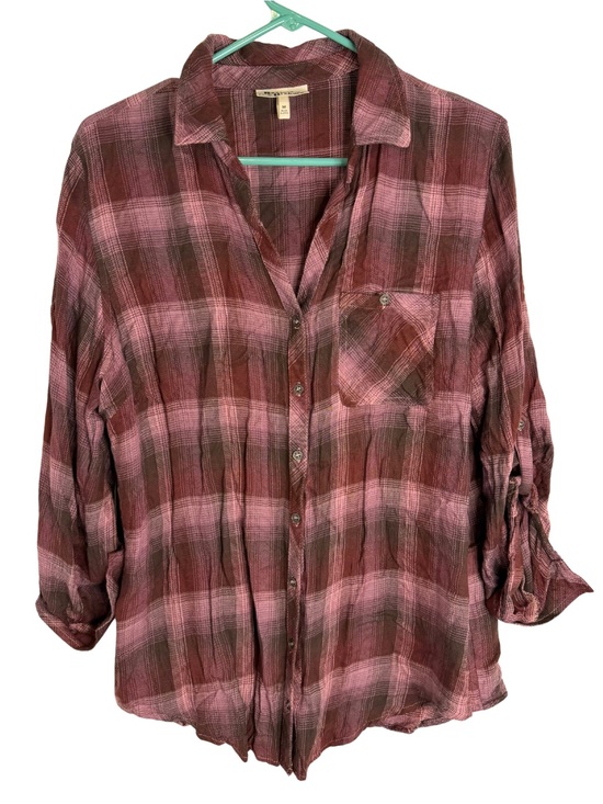 Hester & Orchard Tops - Hester & Orchard Purple Plaid 3/4 Sleeve Button Down Shirt Size Medium